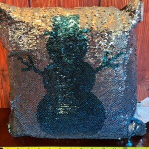 DEI Christmas Morning Reversible‎ Sequin Snowman Pillow 15x15 polyester fiber